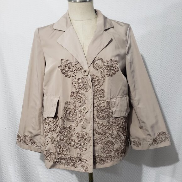 NWT Vtg Nikki Valenti Beige Silky Embroidered Jacket Blazer S $168 - Picture 2 of 13